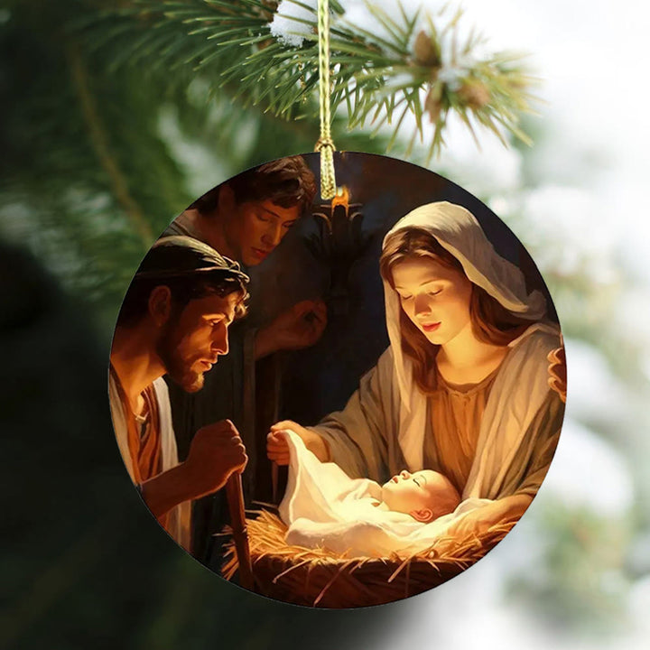 Christianartworkshop 3 Realistic Oil Painting Style Nativity Blessing Ornaments - image 2