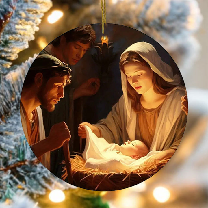 Christianartworkshop 3 Realistic Oil Painting Style Nativity Blessing Ornaments - Style 1 - Acrylic - image 0