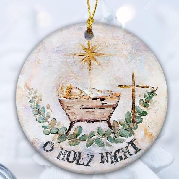 Christianartworkshop Watercolor O Holy Night Nativity & Cross Christmas Hanging Ornaments - Ceramics - image 1