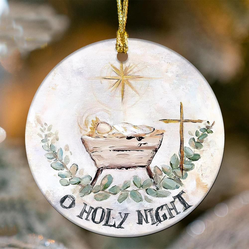Christianartworkshop Watercolor O Holy Night Nativity & Cross Christmas Hanging Ornaments - Acrylic - image 0