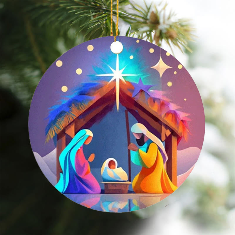 Christianartworkshop Abstract Cartoon Style Nativity Blessing Christmas Hanging Ornaments C - image 2