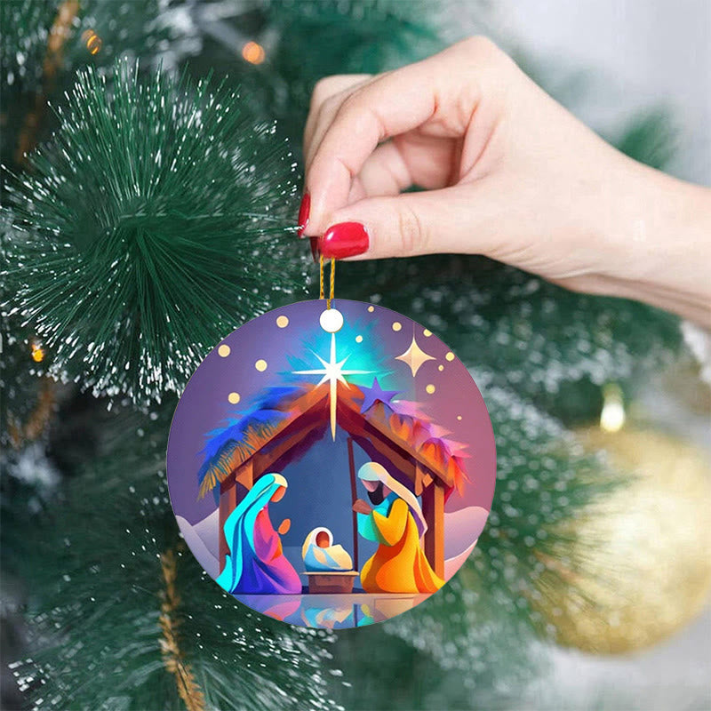 Christianartworkshop Abstract Cartoon Style Nativity Blessing Christmas Hanging Ornaments C - image 1