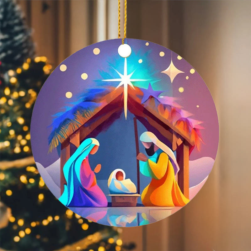 Christianartworkshop Abstract Cartoon Style Nativity Blessing Christmas Hanging Ornaments C - Ceramics - image 0