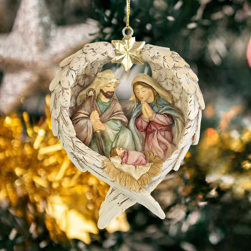 Christianartworkshop Classic Style Nativity Scene Angels Wings Star Christmas Nativity Hanging Ornaments - Nativity Scene - image 0