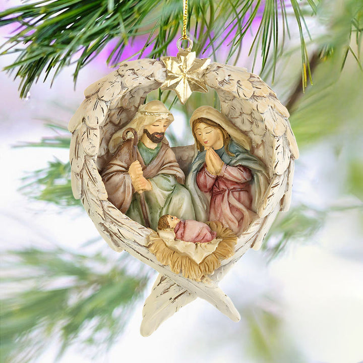 Christianartworkshop Classic Style Nativity Scene Angels Wings Star Christmas Nativity Hanging Ornaments - image 2