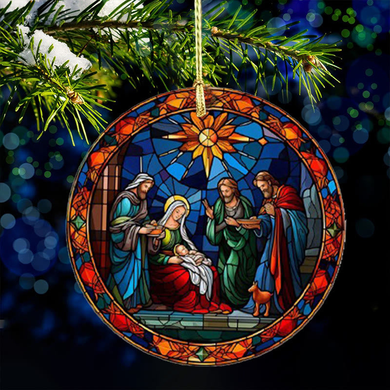 Christianartworkshop Stained Glass Styles Holy Family Christmas Colorful Ornaments D - Ceramics - image 0