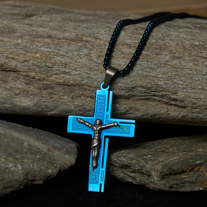 Christianartworkshop Faith - Symbolic Multi - Colored Crucifix Fashion Necklace - Blue&Silver - image 0