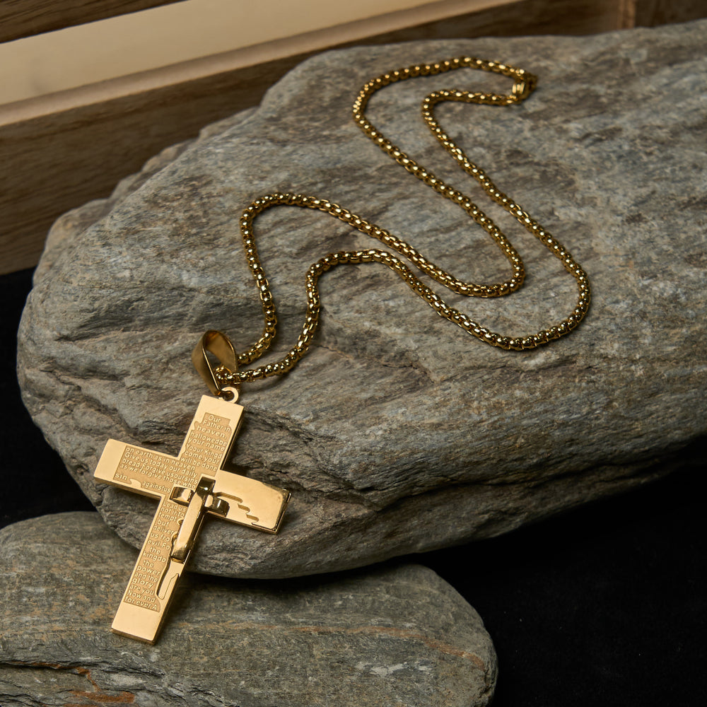 Christianartworkshop Dual-Color Metallic Luster Lord's Prayer Cross Necklace with Scripture - image 1