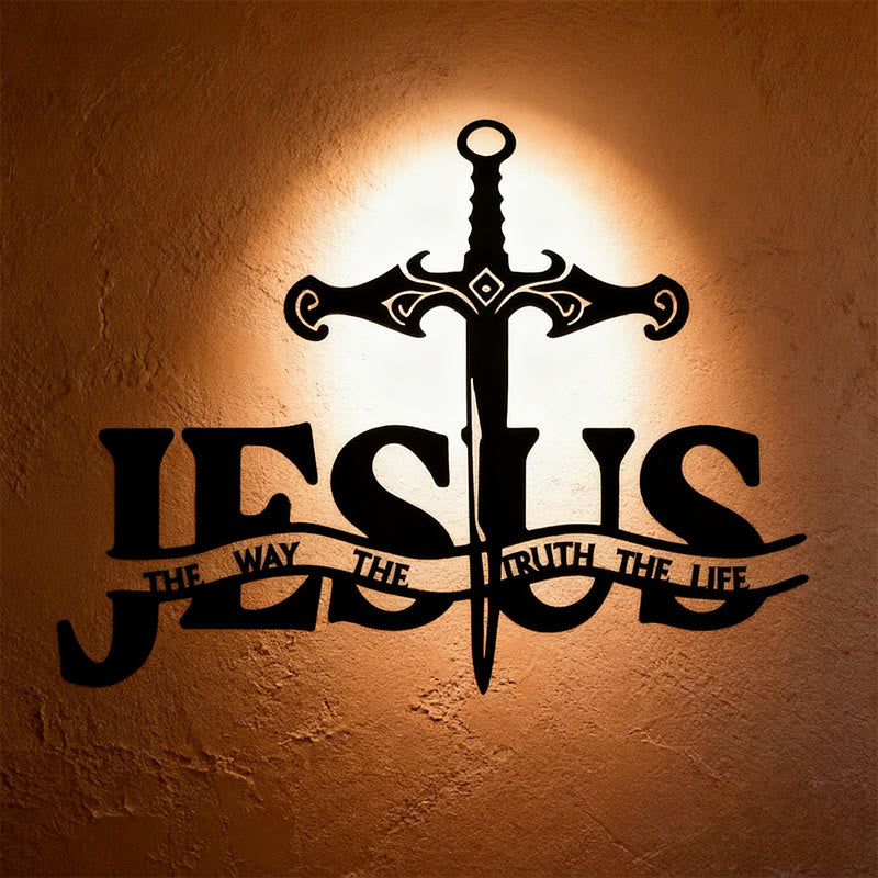 Christianartworkshop Black Iron JESUS The Way Truth Life Sword Metal Wall Decor - Black - 8.08''*11.81''/20.53*30cm - image 0