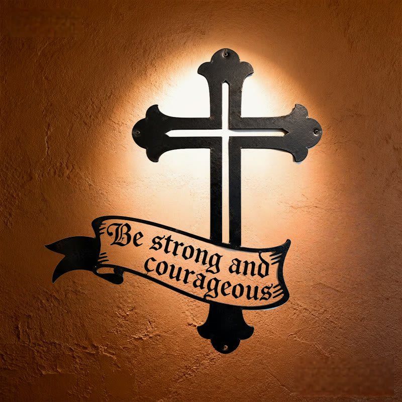 Christianartworkshop Bold Black Cross Metal Wall Decor with Be Strong and Courageous Quote - Black - 14.29"*15.75"/36.3*40cm - image 0