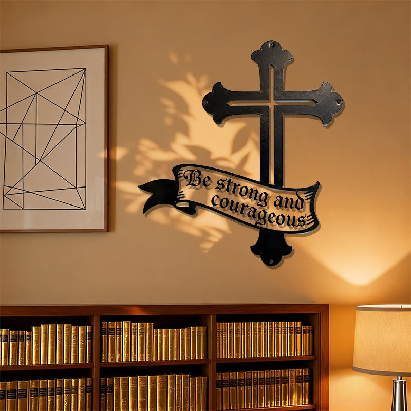 Christianartworkshop Bold Black Cross Metal Wall Decor with Be Strong and Courageous Quote - image 1