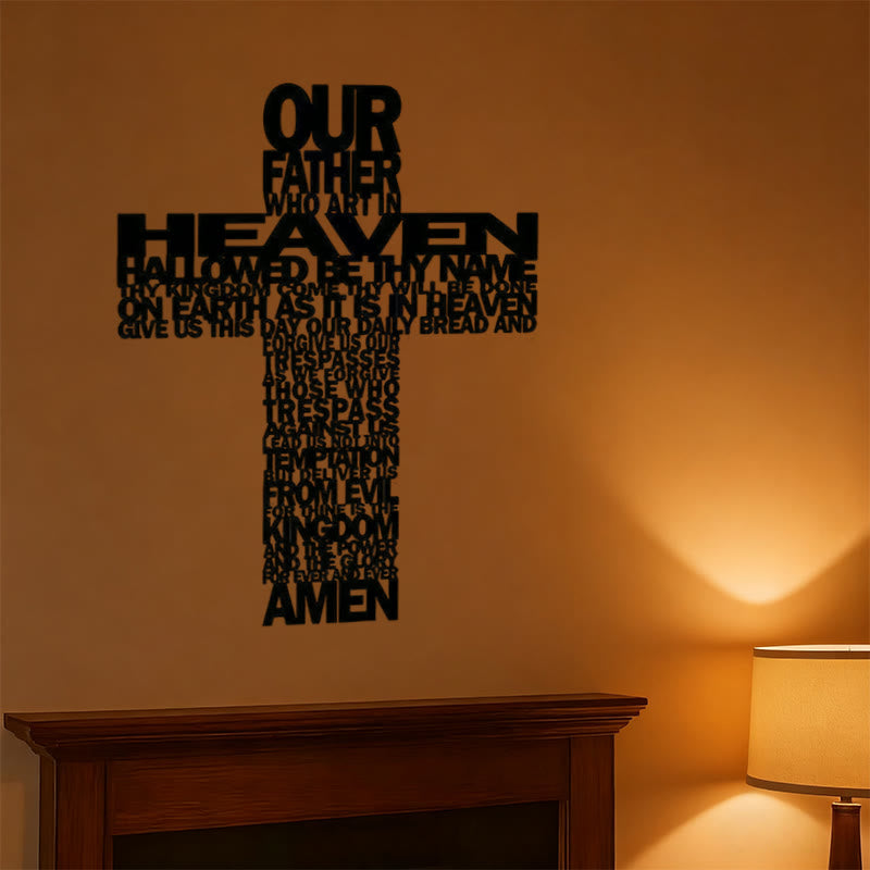 Christianartworkshop Textured Lord's Prayer Cross Metal Wall Decor with Biblical Phrases - Black - 11.02"*15.74"/28*40cm - image 1