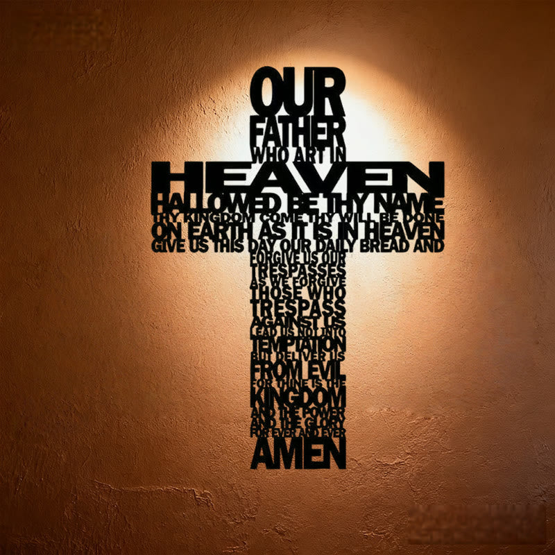 Christianartworkshop Textured Lord's Prayer Cross Metal Wall Decor with Biblical Phrases - image 0