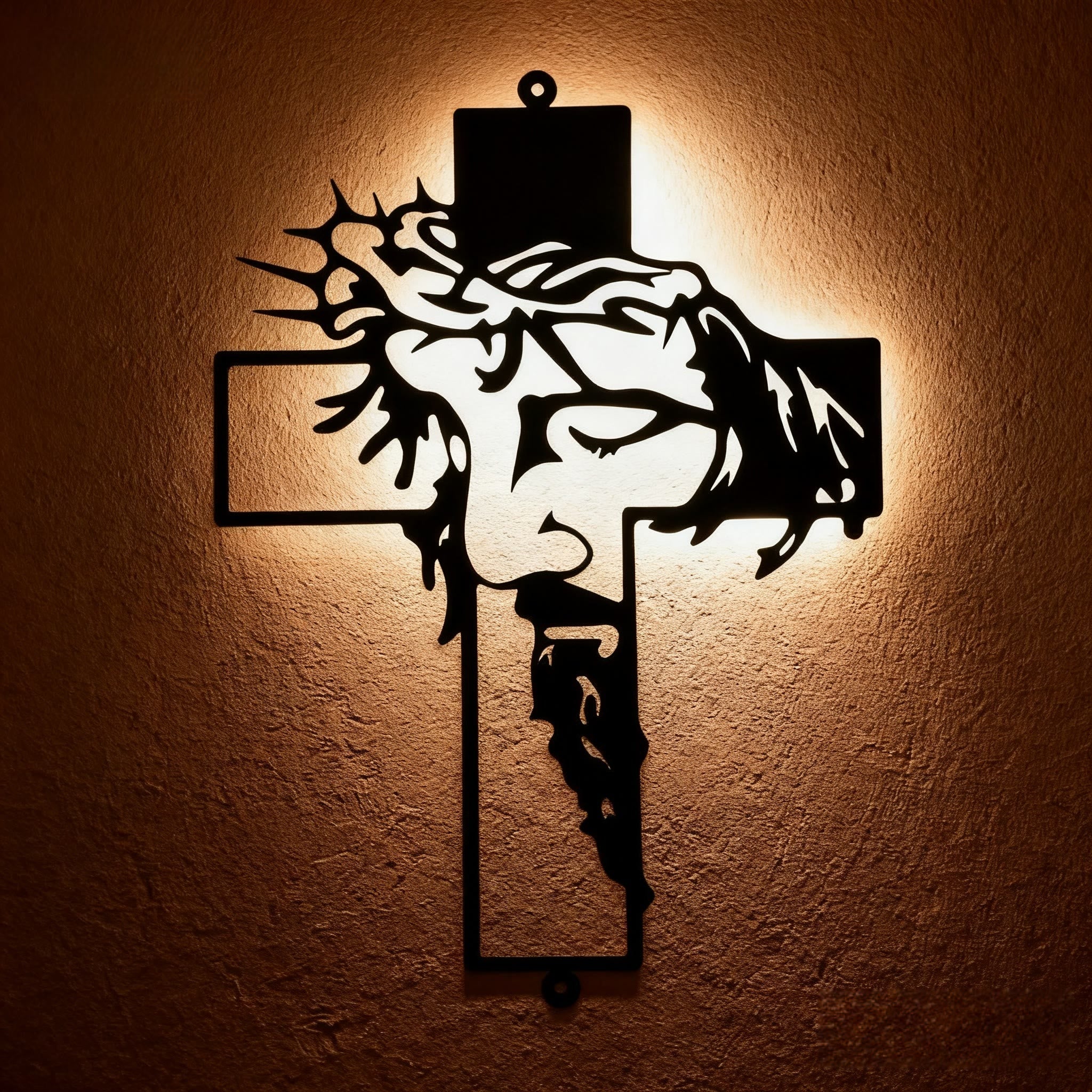 Christianartworkshop Black Metal Jesus Cross with Crown of Thorns