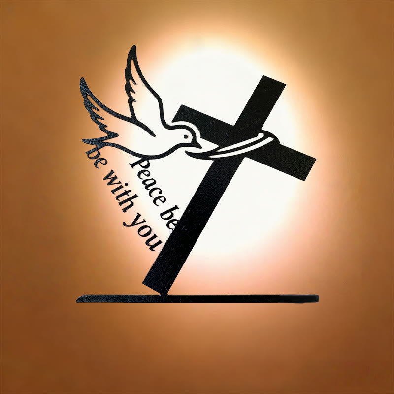 Christianartworkshop Peaceful Blessings Cross and Dove Metal Wall Decor: Be Strong and Courageous - Black - 14.96"*15.75"/38*40cm - image 0