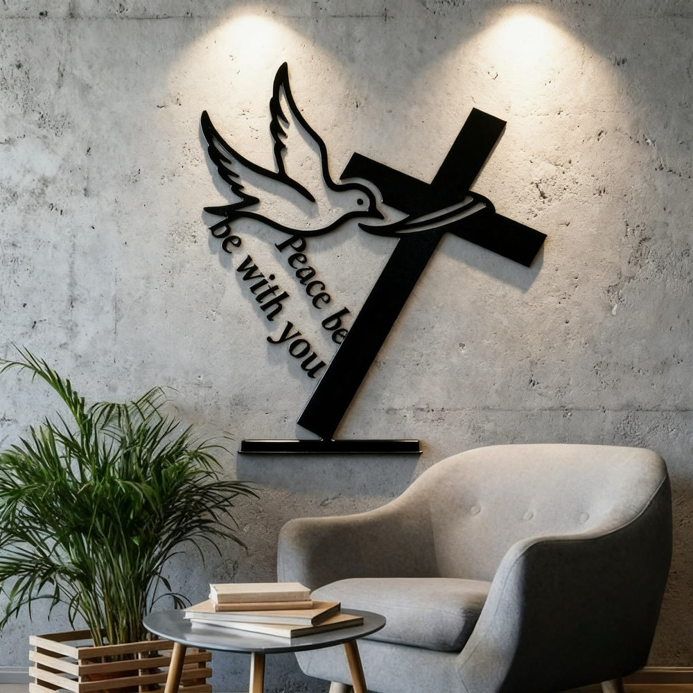 Christianartworkshop Peaceful Blessings Cross and Dove Metal Wall Decor: Be Strong and Courageous - image 1