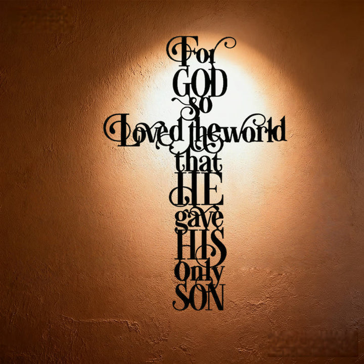 Christianartworkshop John 3:16 For God So Loved The World Cross Metal Wall Decor - Black - 7.87''*11.81''/20*30cm - image 0