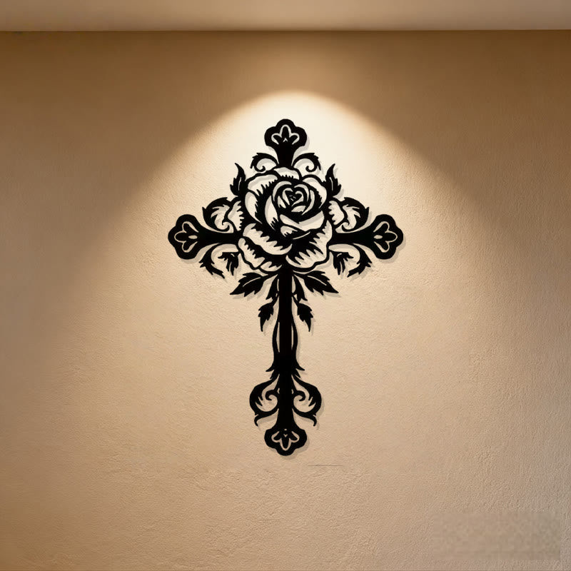 Christianartworkshop Artistic Floral Rose Cross Black Metal Wall Decor - Black - 8.30''*11.81''/21*30cm - image 0