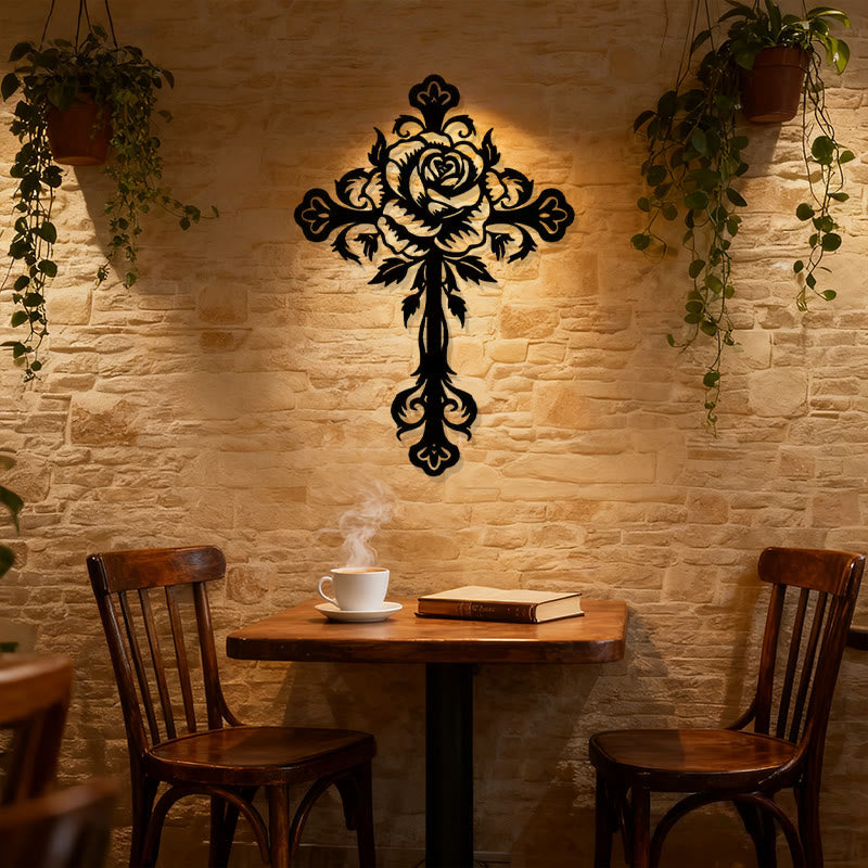 Christianartworkshop Artistic Floral Rose Cross Black Metal Wall Decor - image 3