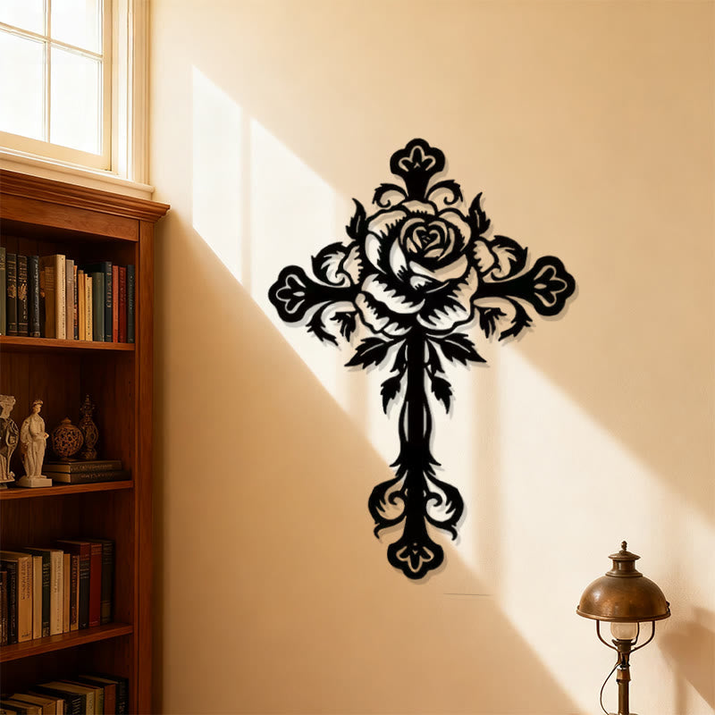 Christianartworkshop Artistic Floral Rose Cross Black Metal Wall Decor - Black - 11.02"*15.74"/28*40cm - image 2
