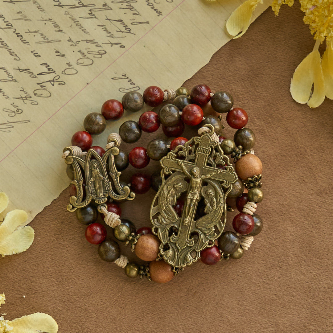 Christianartworkshop Traditoinal Christmas-Style Wooden Rosary: Earthy Beads & Bronze Crucifix - image 8