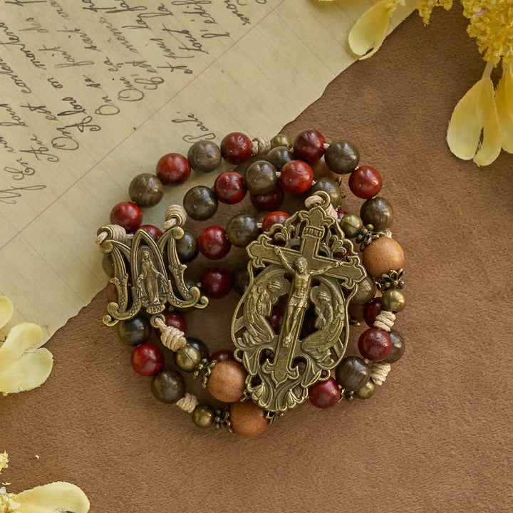 Christianartworkshop Traditoinal Christmas-Style Wooden Rosary: Earthy Beads & Bronze Crucifix - image 8