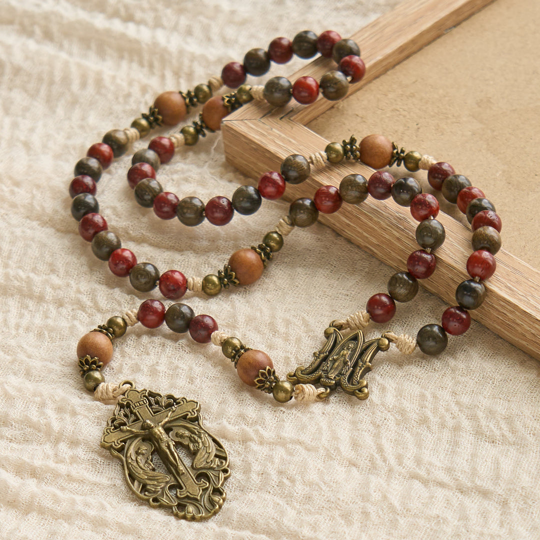Christianartworkshop Traditoinal Christmas-Style Wooden Rosary: Earthy Beads & Bronze Crucifix - image 5