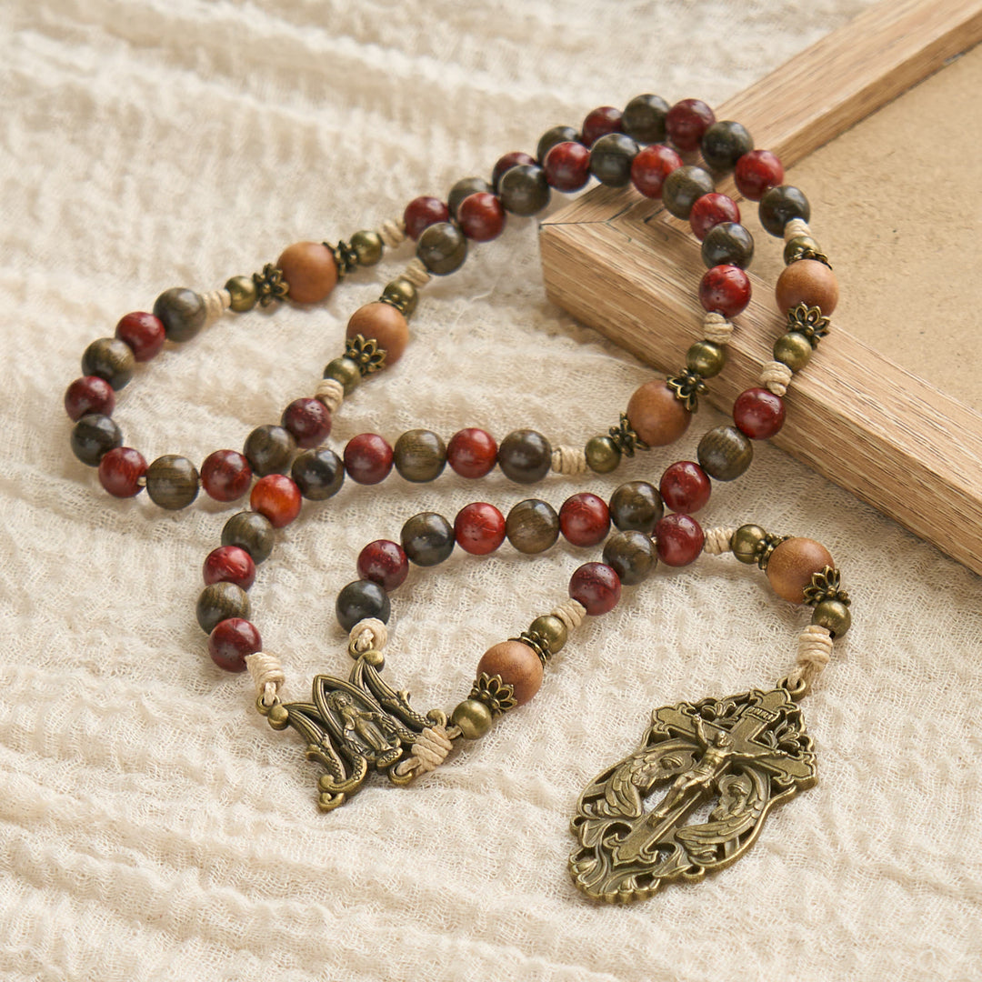Christianartworkshop Traditoinal Christmas-Style Wooden Rosary: Earthy Beads & Bronze Crucifix - image 6