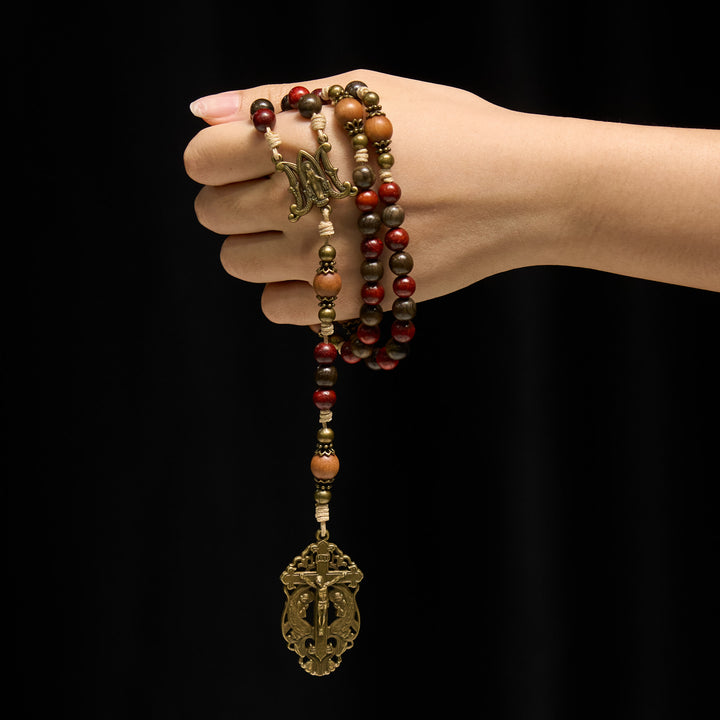 Christianartworkshop Traditoinal Christmas-Style Wooden Rosary: Earthy Beads & Bronze Crucifix - image 1