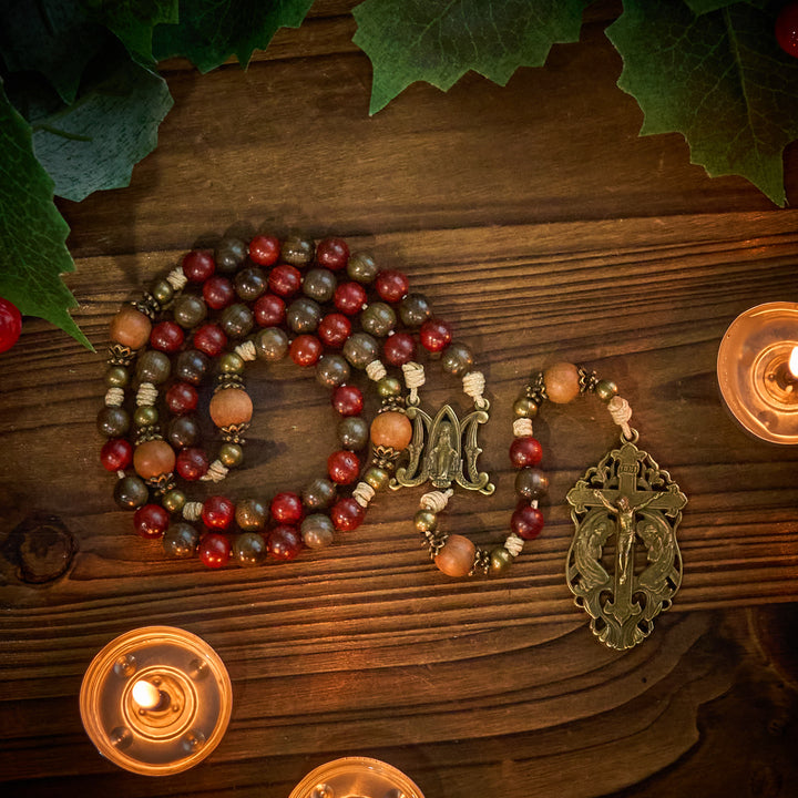 Christianartworkshop Traditoinal Christmas-Style Wooden Rosary: Earthy Beads & Bronze Crucifix - image 4