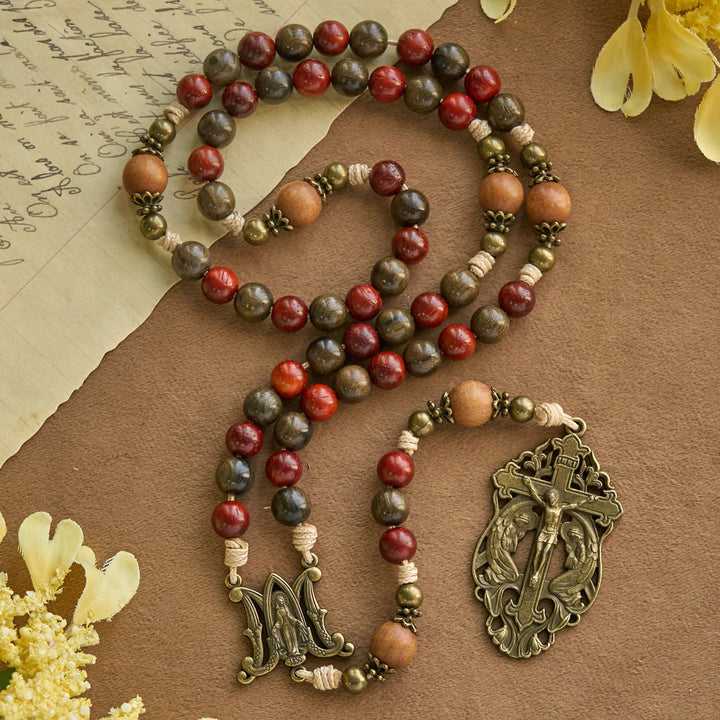 Christianartworkshop Traditoinal Christmas-Style Wooden Rosary: Earthy Beads & Bronze Crucifix - image 3