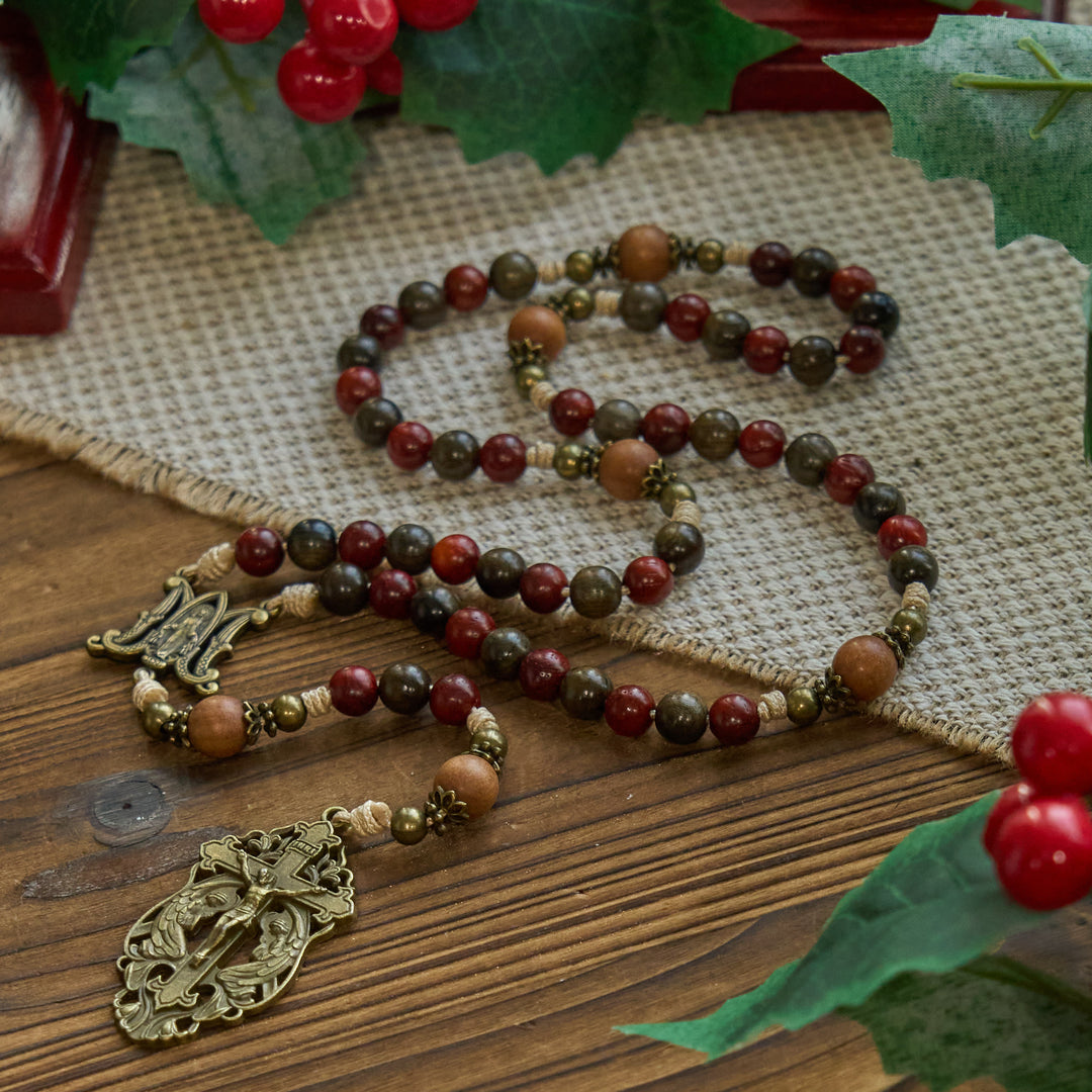 Christianartworkshop Traditoinal Christmas-Style Wooden Rosary: Earthy Beads & Bronze Crucifix - image 2