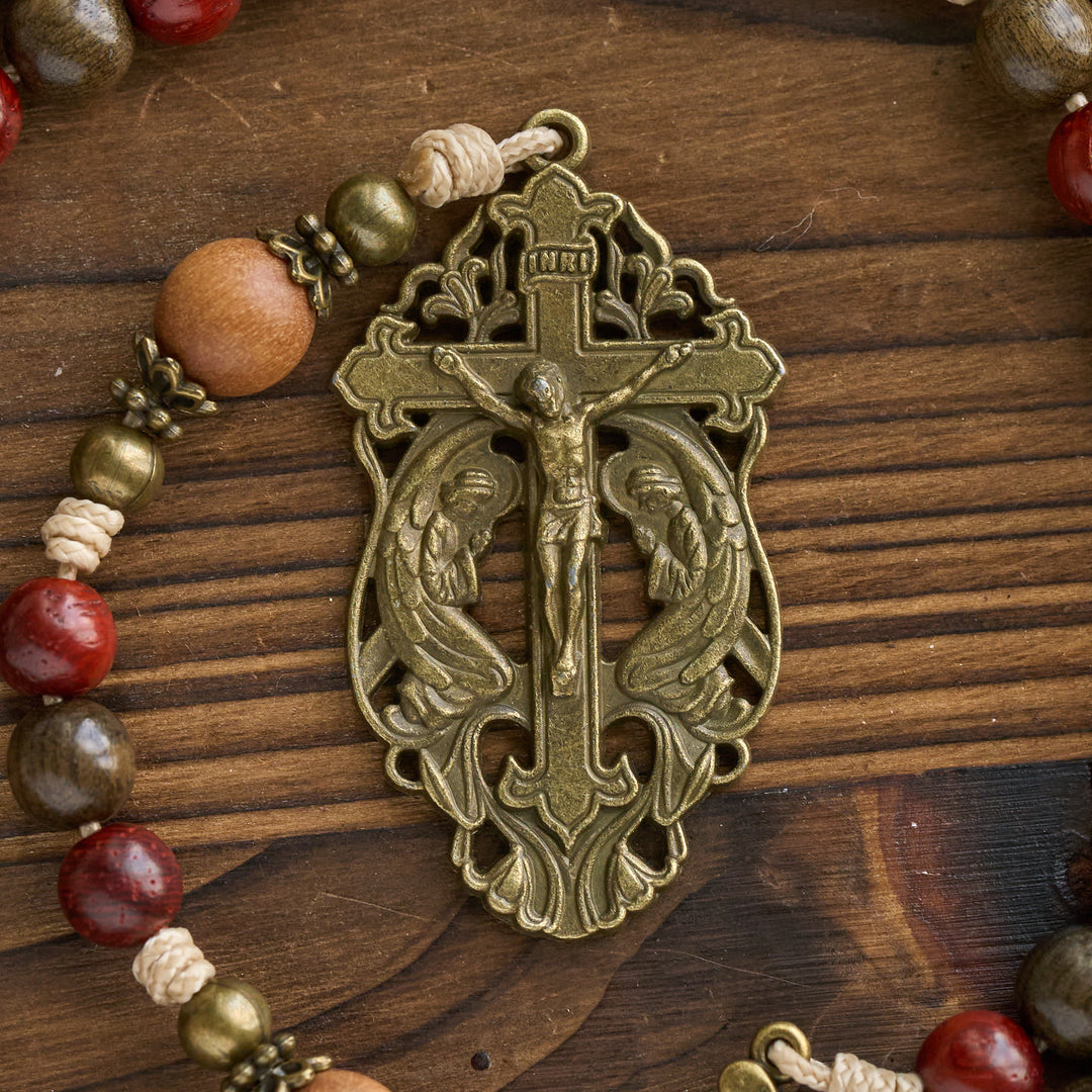 Christianartworkshop Traditoinal Christmas-Style Wooden Rosary: Earthy Beads & Bronze Crucifix - image 9