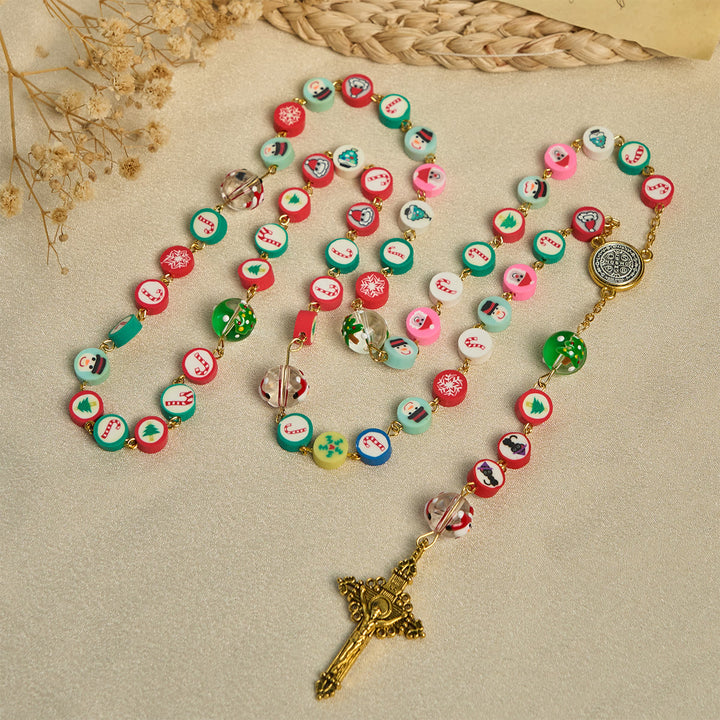 Christianartworkshop Whimsical Christmas Rosary: Multi - Colored Beads with Snowman & Tree Motifs - image 2