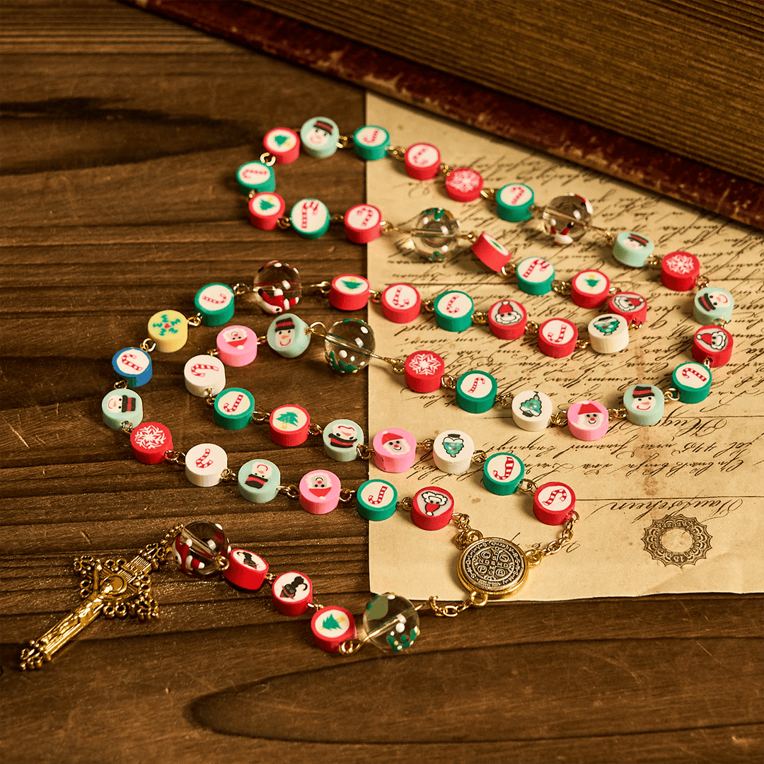 Christianartworkshop Whimsical Christmas Rosary: Multi - Colored Beads with Snowman & Tree Motifs - image 5