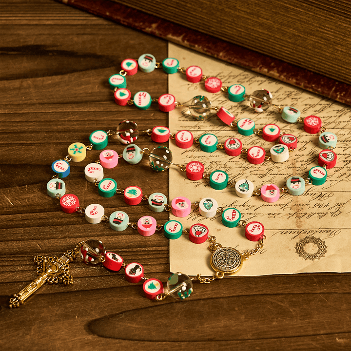 Christianartworkshop Whimsical Christmas Rosary: Multi - Colored Beads with Snowman & Tree Motifs - image 5