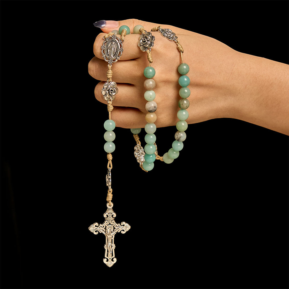 Christianartworkshop Tranquil Green Bead with Flower Charms Rosary: Full of Serenity and Blessing - image 1