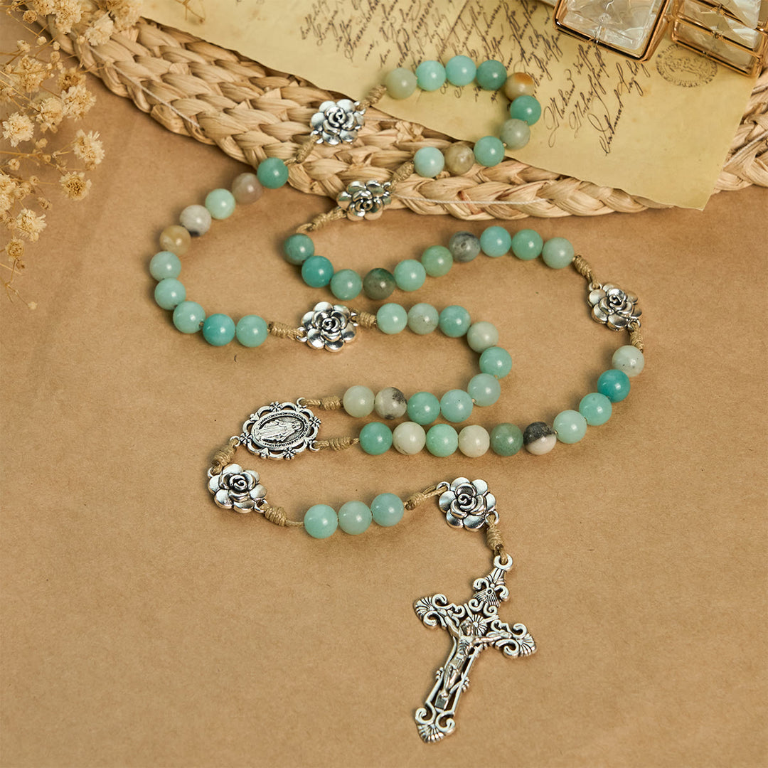 Christianartworkshop Tranquil Green Bead with Flower Charms Rosary: Full of Serenity and Blessing - image 4