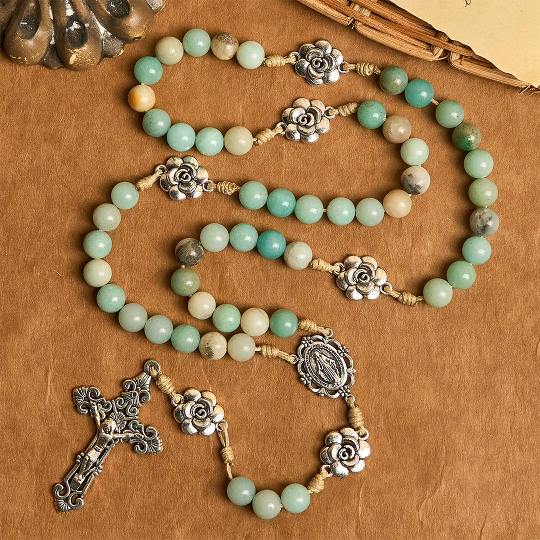 Christianartworkshop Tranquil Green Bead with Flower Charms Rosary: Full of Serenity and Blessing - image 3