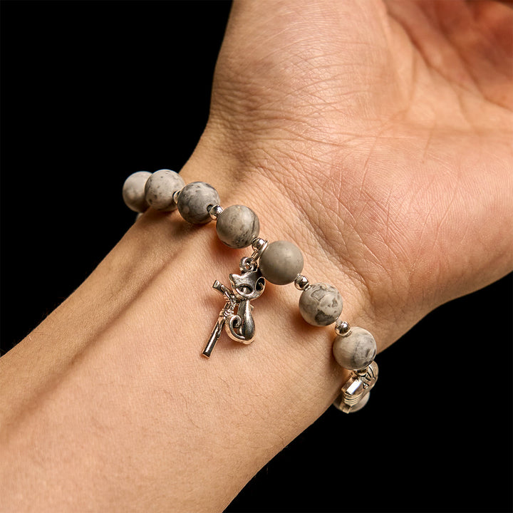 Christianartworkshop Light Grey Tabby Cat Prayer Rosary: Prayerful Care for Stray Cats Bracelet, Animal Rosary - image 10