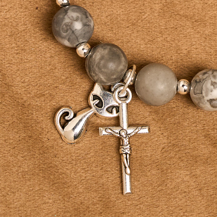 Christianartworkshop Light Grey Tabby Cat Prayer Rosary: Prayerful Care for Stray Cats Bracelet, Animal Rosary - image 16