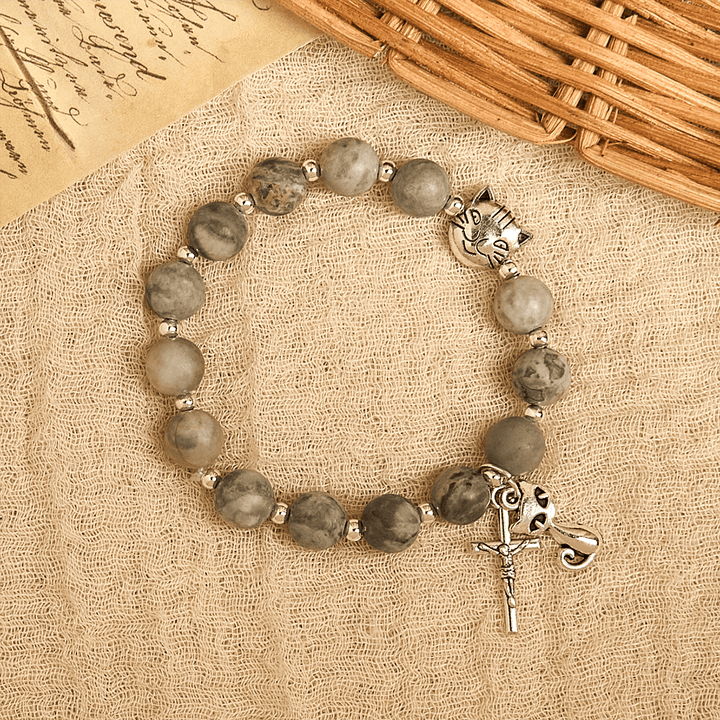 Christianartworkshop Light Grey Tabby Cat Prayer Rosary: Prayerful Care for Stray Cats Bracelet, Animal Rosary - image 11