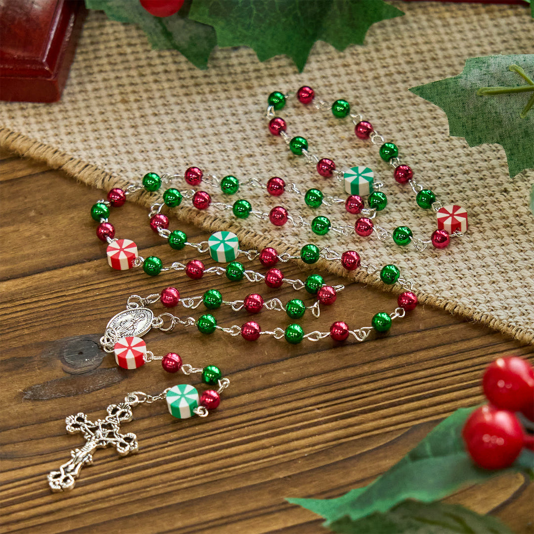 Christianartworkshop Christmas Gift: Festive Christmas Rosary: Red - Green Beads, Candy Shapes & Crucifix - image 10