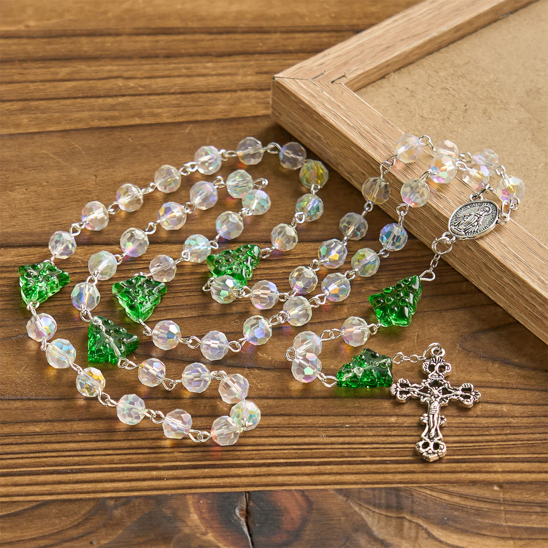 Christianartworkshop Festive Faith Rosary: Iridescent Translucent Beads & Christmas Tree Accents - image 4