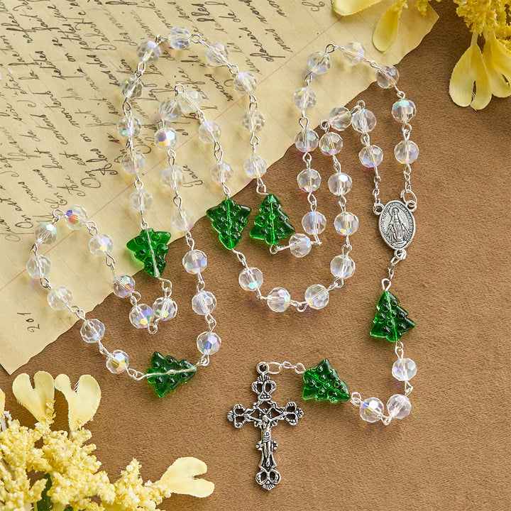 Christianartworkshop Festive Faith Rosary: Iridescent Translucent Beads & Christmas Tree Accents - Christmas-Themed Rosary - image 0