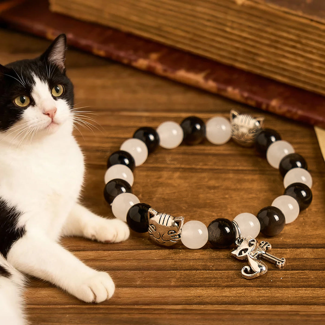 Christianartworkshop Our Lady's Blessing with Black & White Cow Cat Beads Animal Bracelet - Wrist Circumference: 6.3''-7.5''/16-19cm - image 0