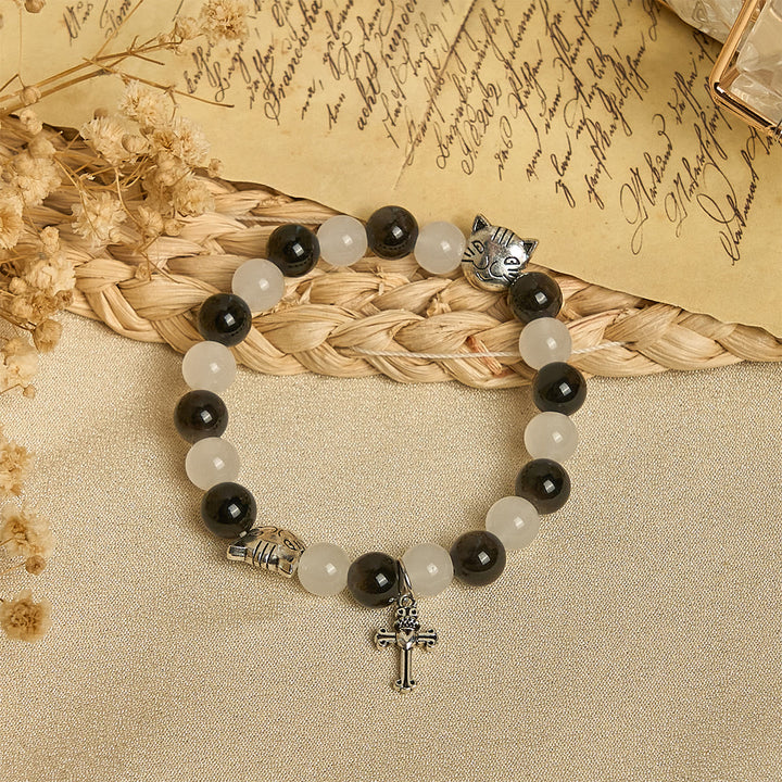 Christianartworkshop Our Lady's Blessing with Black & White Cow Cat Beads Animal Bracelet - image 2