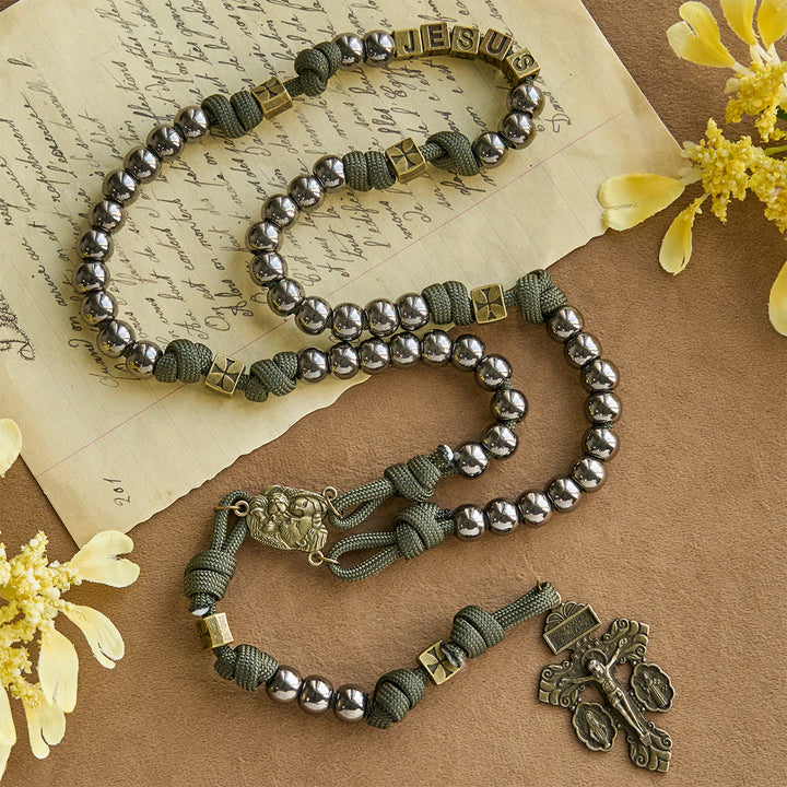 Christianartworkshop Military - Style Paracord Rosary: Silver-Toned Beads & Brass JESUS - image 5