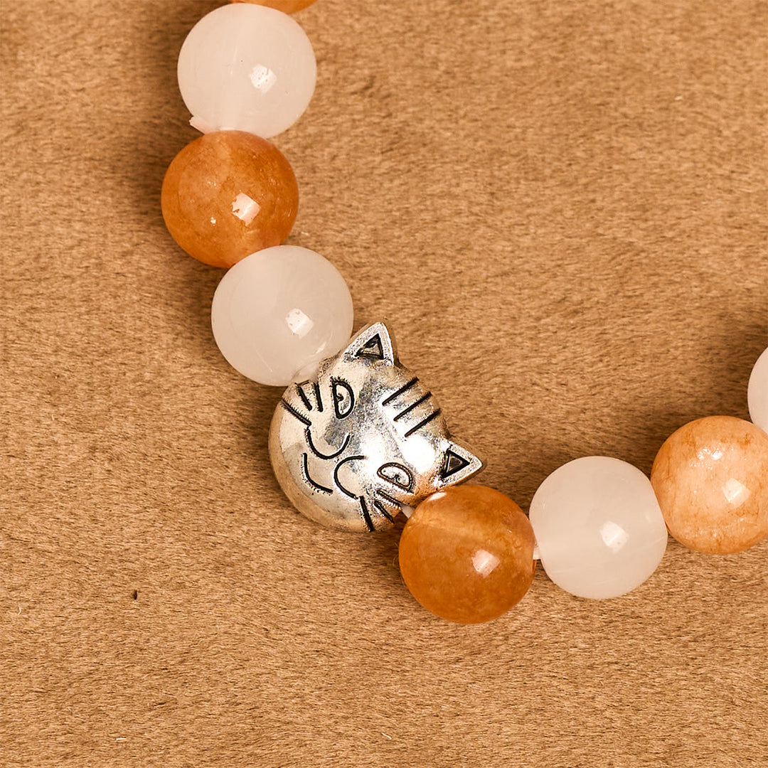Christianartworkshop Orange & White Quartz with Cat Face Stainless Steel Charms of Orange Tabby Bracelet, Animal Rosary - image 16