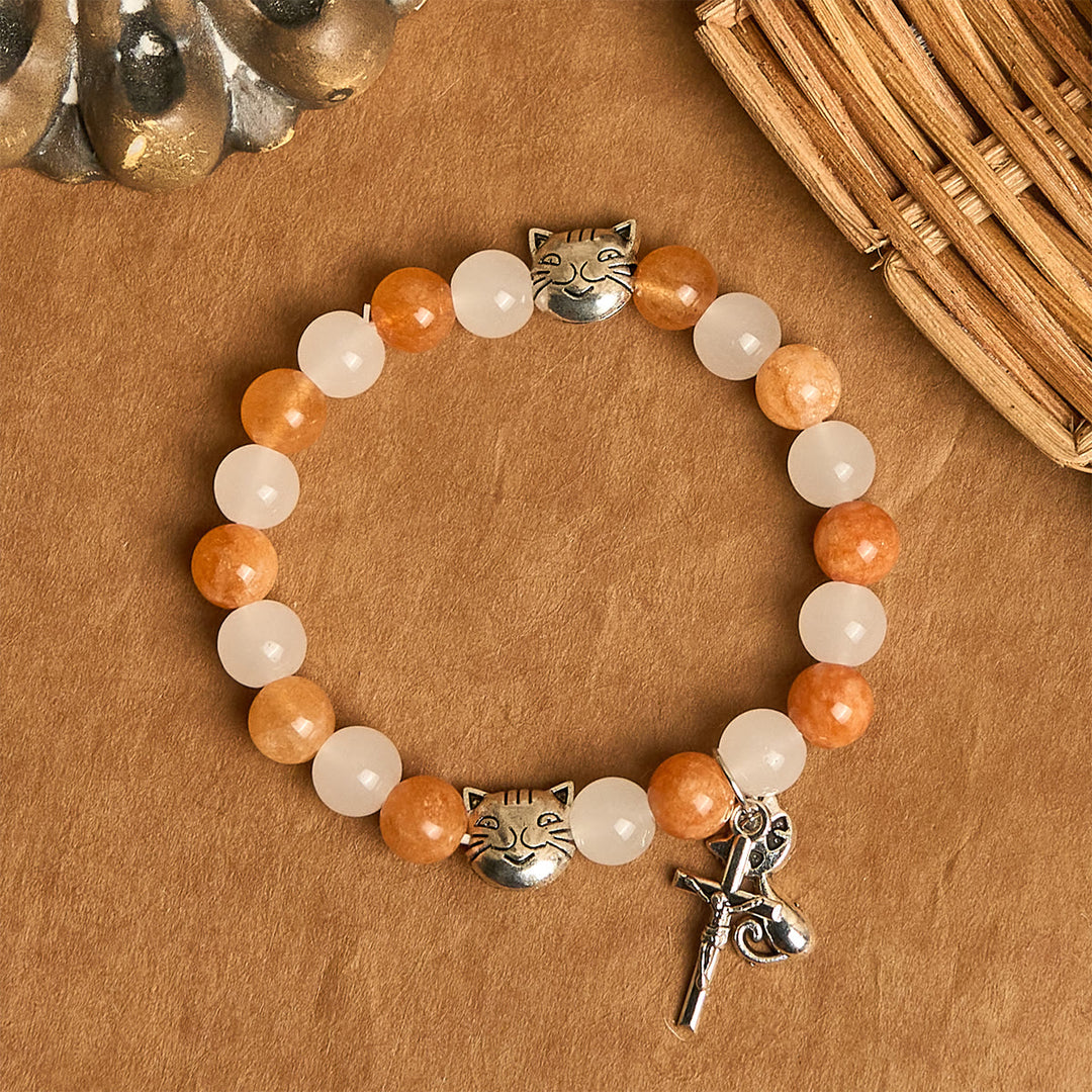 Christianartworkshop Orange & White Quartz with Cat Face Stainless Steel Charms of Orange Tabby Animal Bracelet - image 2